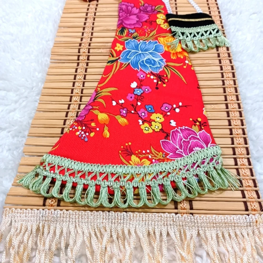 (2) Rare Vintage Bamboo Applique Geisha Girl Wall Scroll Set